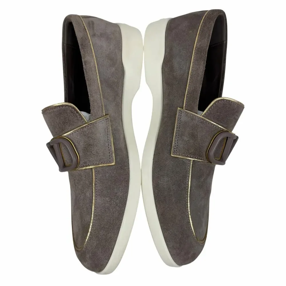 Valentino Garavani Leisure Flows Split Vlogo Suede Loafer Taupe Size 38.5